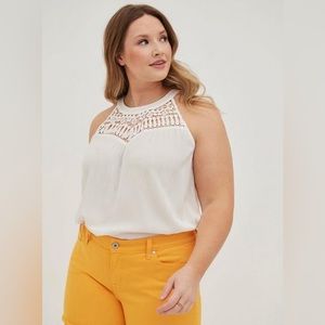 Torrid Crinkle Gauze Crochet Detail Halter Tank - White - 3X - NWT